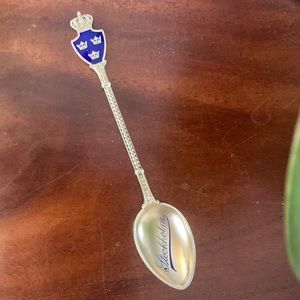 Gold washed sterling and enamel souvenir demitasse spoon Stockholm